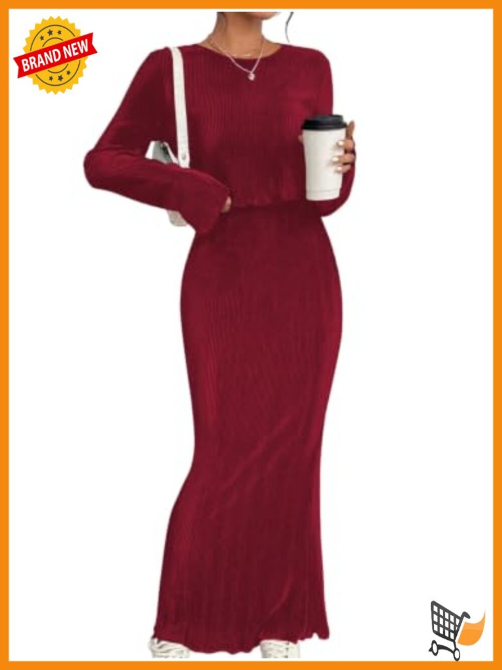 Womens Two Piece Set Ribbed Long Sleeve Top Maxi Skirt Outfit